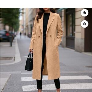 Long Tan Wool-Blend Double-Breasted Coat